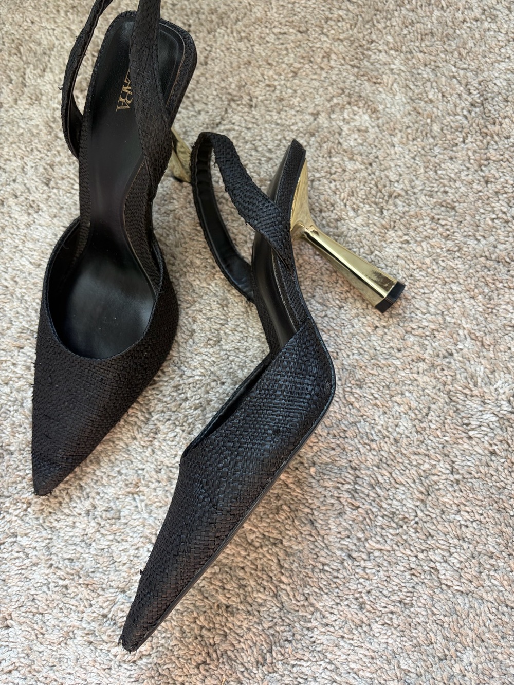 Zara raffia heels with golden 3” heel, size 8 - Picture 3 of 4